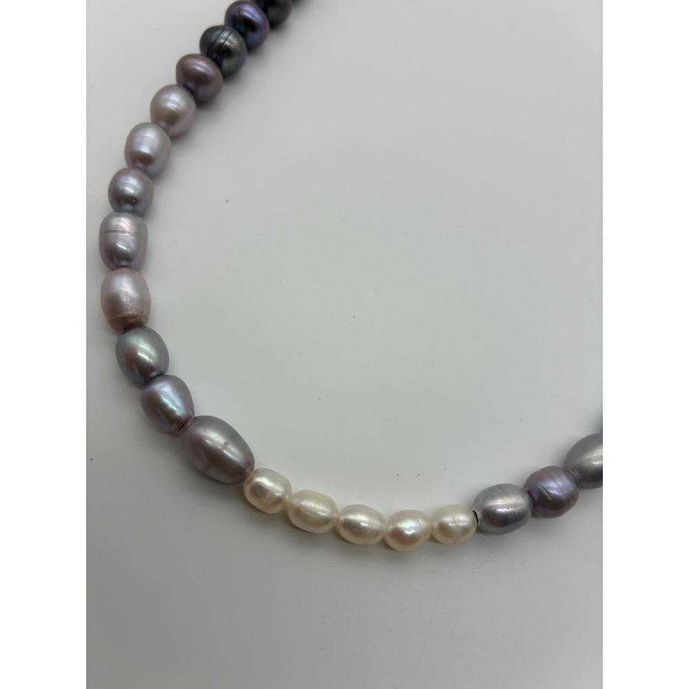 Ombre Freshwater Pearl Necklace Iridescent Black Purple Grey Cream 21 Inch - Picture 5 of 6